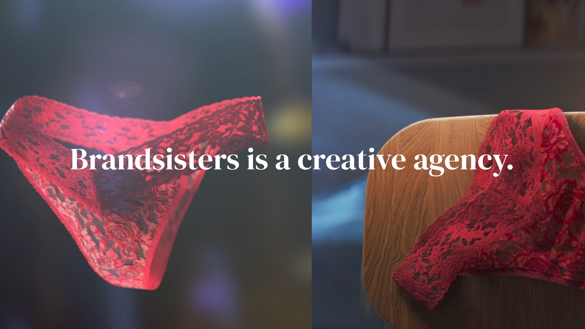 Brandsisters is a creative agency. CGI image of a red thong dancing and then resting on a chair.